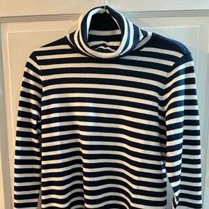 Striped Navy and White Soft Turtleneck Sweater